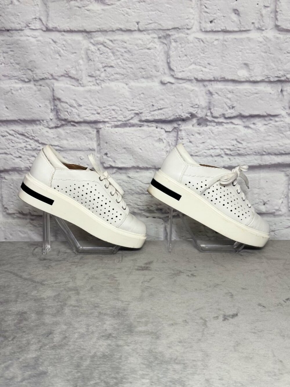 Linea Paolo Kendra White Perforated Lace-Up Platform Sneakers